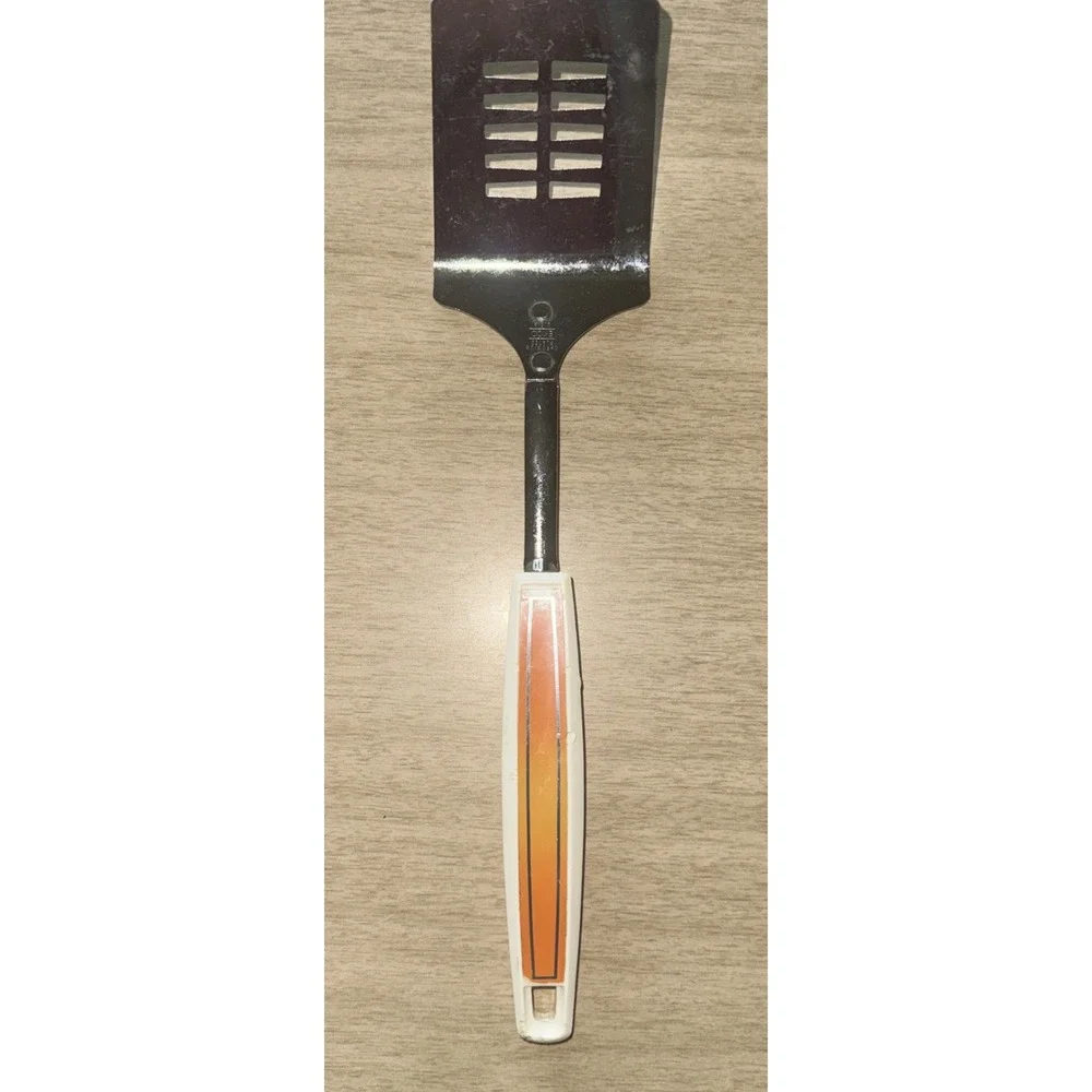 EKCO Orange Slotted Spatula Flipper Turner Chromium Plated Vtg USA 1970's MCM